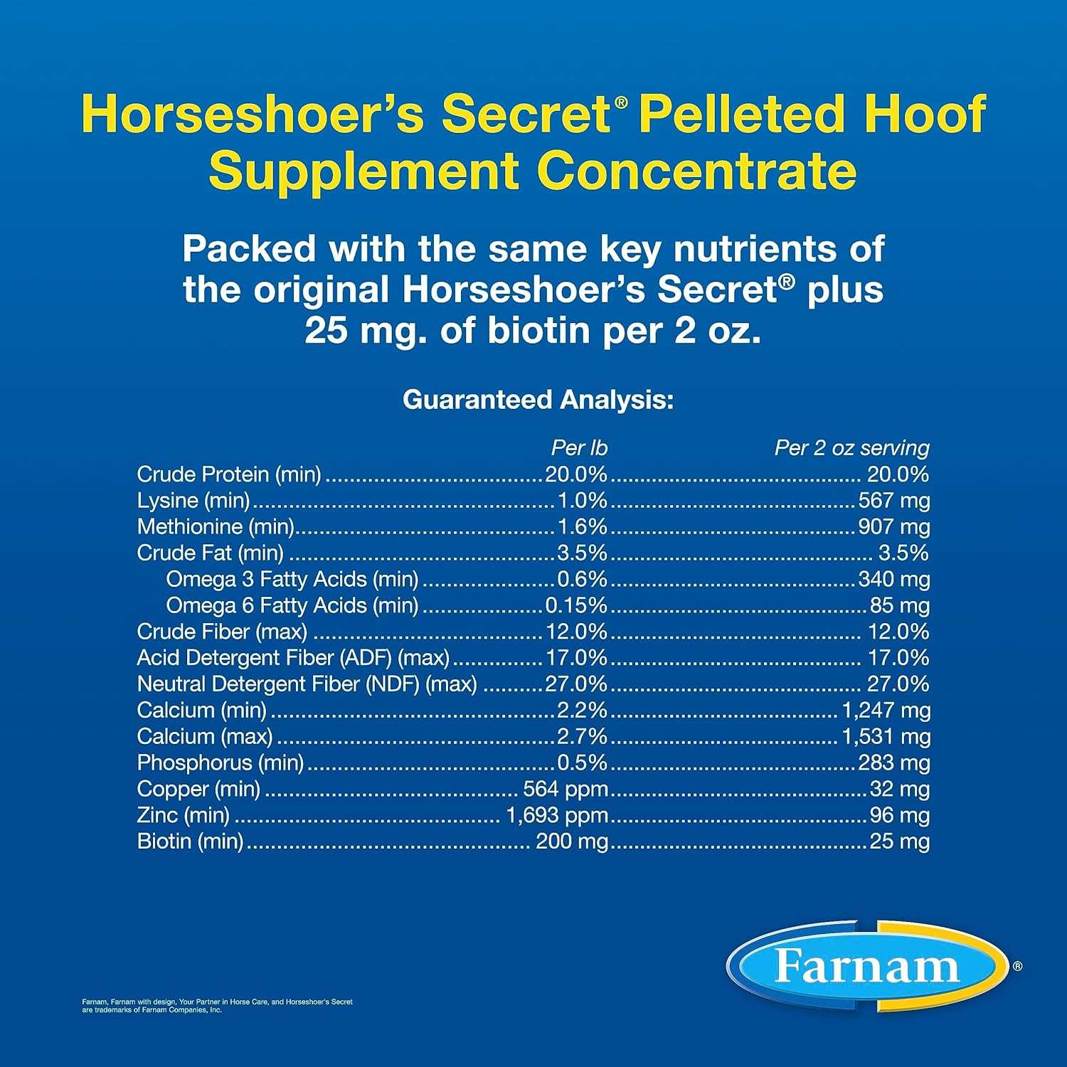 Farnam Horseshoer's Secret Pelleted Hoof Supplements Concentrate, Economic formula with 25 mg. of biotin per 2 ounce serving, 11.25 lb, 90 day supply : Horse Nutritional Supplements And Remedies : Pet Supplies