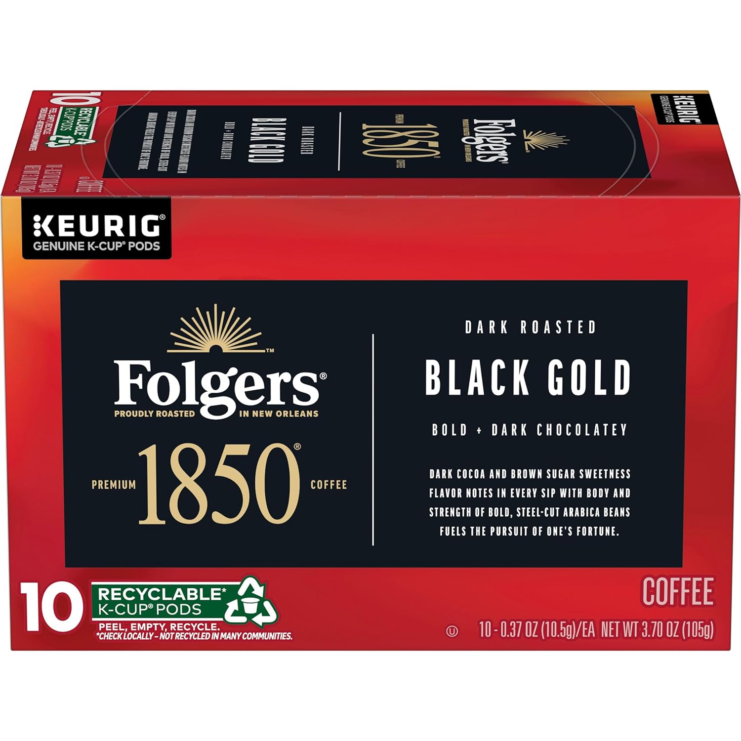 Folgers 1850 Black Gold Dark Roast Coffee, 10 Keurig K-Cup Pods