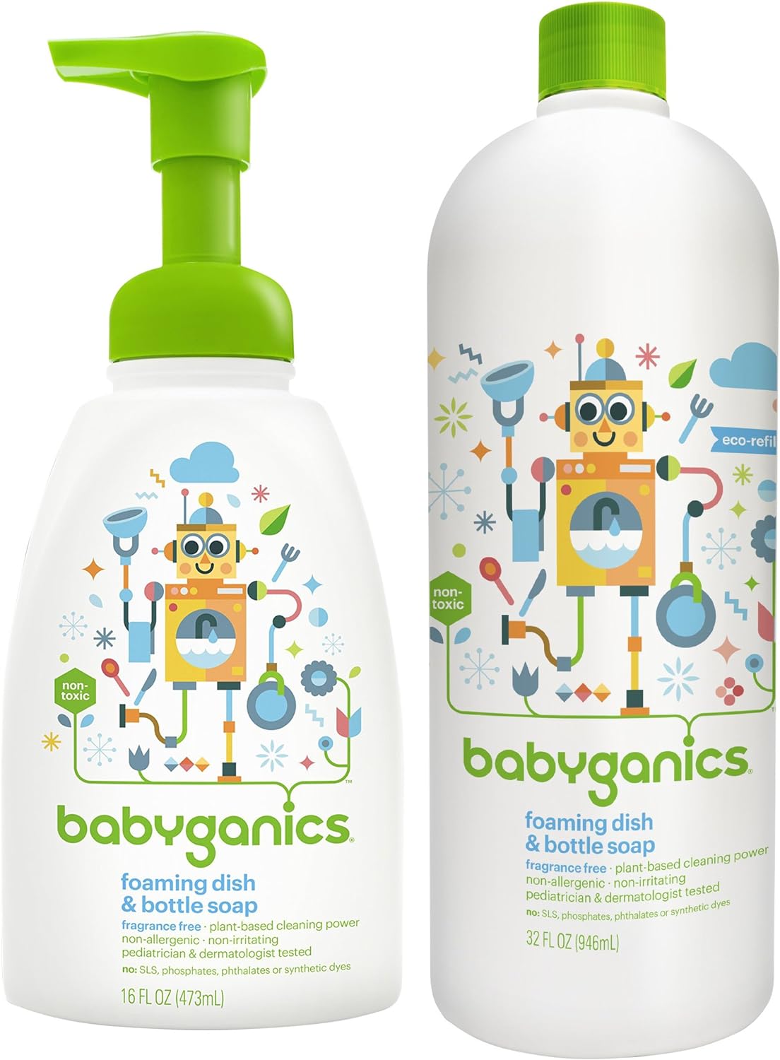 Babyganics 16 Ounce Dish Dazzler Foaming Dish and Bottle Soap with Refill Kit (Original Version) : Health & Household