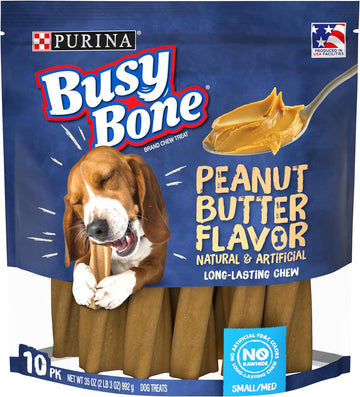 Purina Busy Bone Made in USA Facilities, Long Lasting Small/Medium Breed Adult Dog Chews, Peanut Butter Flavor - 10 ct. Pouch