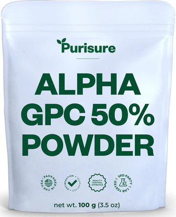 Alpha Gpc 50% Powder, 100 G, Pure Alpha Gpc Choline Supplement For Brain And Focus, Cdp Choline Supplements For Memory Performance & Concentration, No Fillers, Non-Gmo, Offers 167 Servings