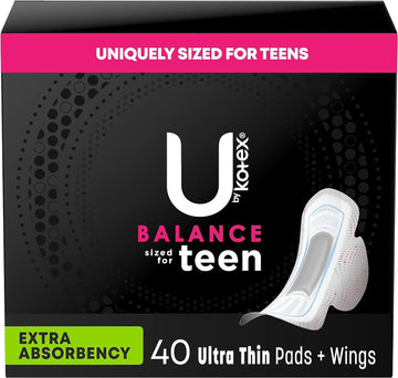 U by Kotex Balance Sized for Teens Ultra Thin Pads with Wings, Heavy Absorbency, 160 Count (4 Packs of 40) (Packaging May Vary)