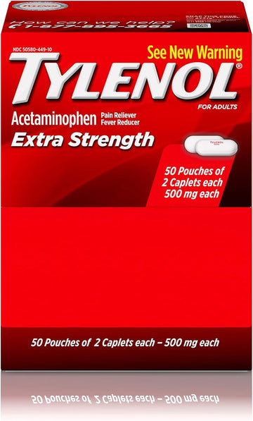 Tylenol Extra Strength Caplets with Acetaminophen, Pain Reliever & Fever Reducer, 2-Pack of 50 ct