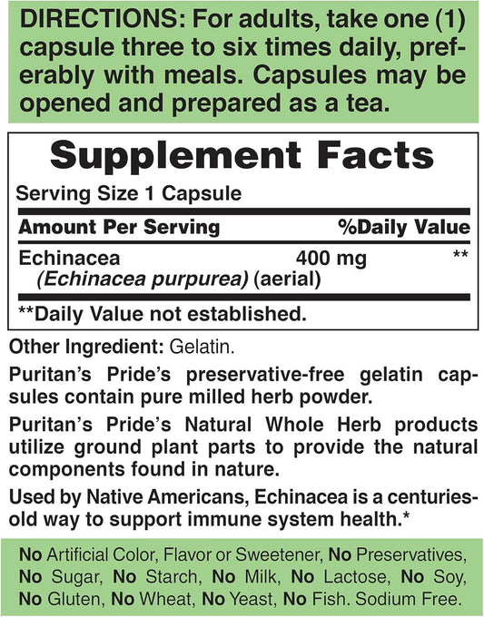 Puritan'S Pride Echinacea 400 Mg Traditionally Used To Support Immune System Health, 100 Count