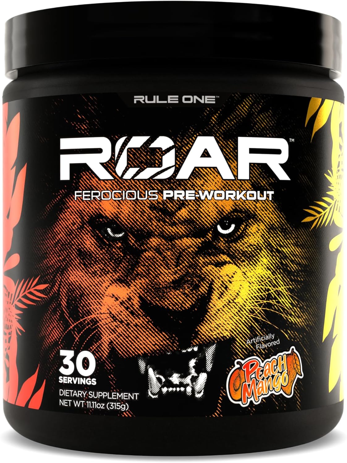 Rule 1 R1 Roar, Peach Mango - 11.11 oz - Pre-Workout Powder - with Cre