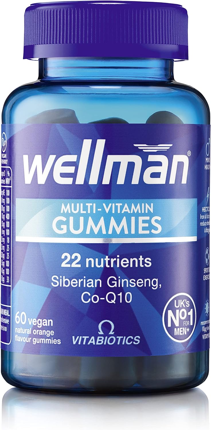 Wellman Multivitamin Gummies - Once a Day Essential Vitamin for Men | Energy, Immune, and Reproductive Health | Vegan Formula with Siberian Ginseng, Vitamin B6, B12, and More