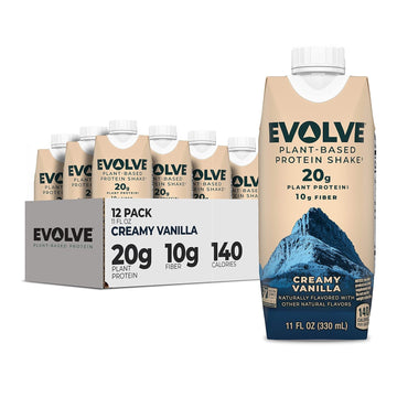 Evolve Plant Based Protein Shake, Vanilla Bean, 20G Vegan Protein, Dairy Free, No Artificial Sweeteners, Non-Gmo, 10G Fiber, 11 Fl Oz (Pack Of 12) (Formula May Vary)