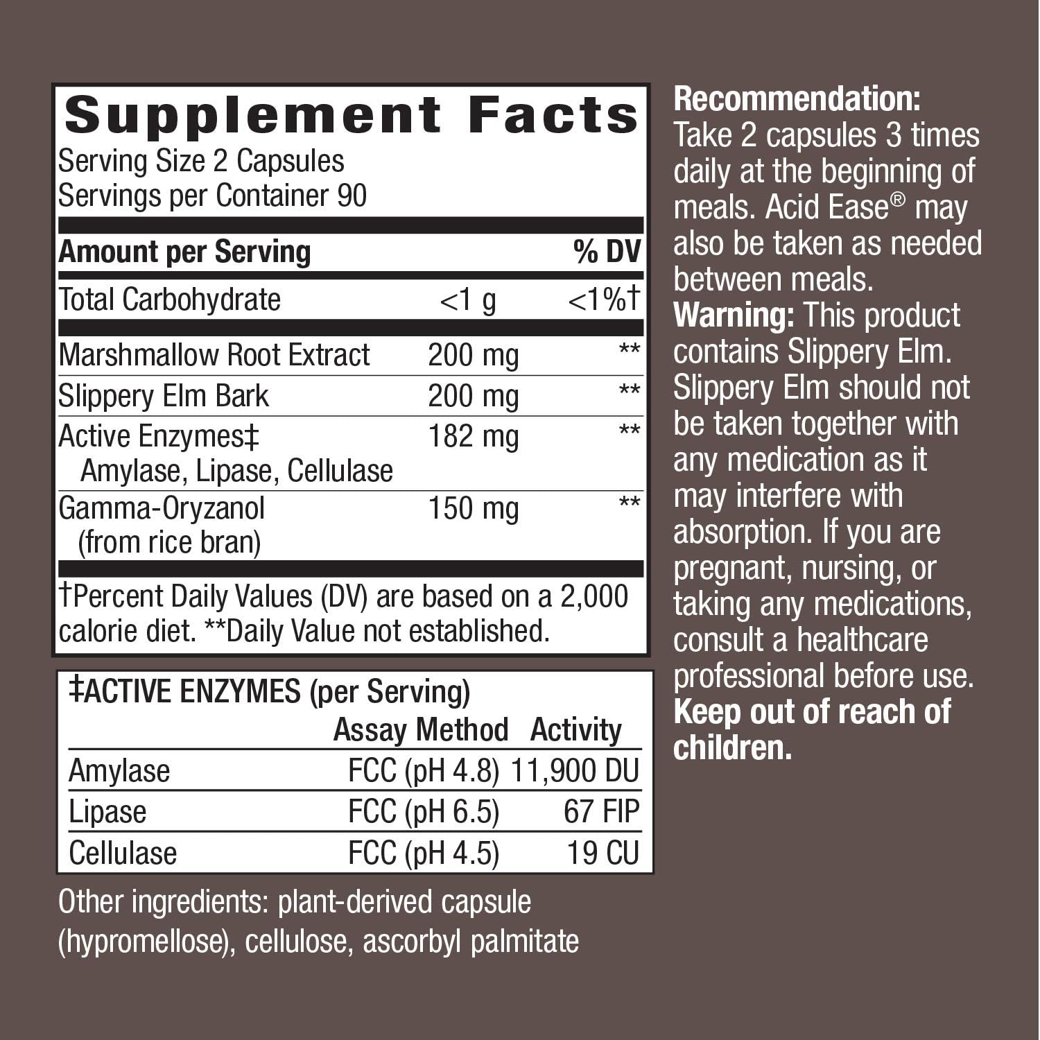 Nature's Way Acid-Ease Digestion Formula, Digestive Support Supplement for Sensitive Stomachs*, 180 Vegan Capsules : Health & Household