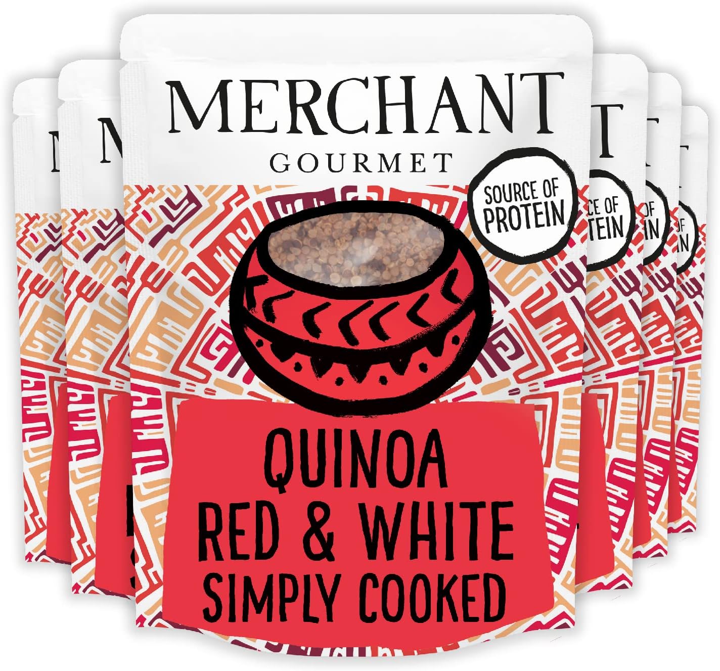 Merchant Gourmet Cooked Red & White Quinoa - Source Of Protein & Fiber, Vegan, Healthy Rice Alternative, Pack Of 6 X 250G Ready-To-Eat Pouches