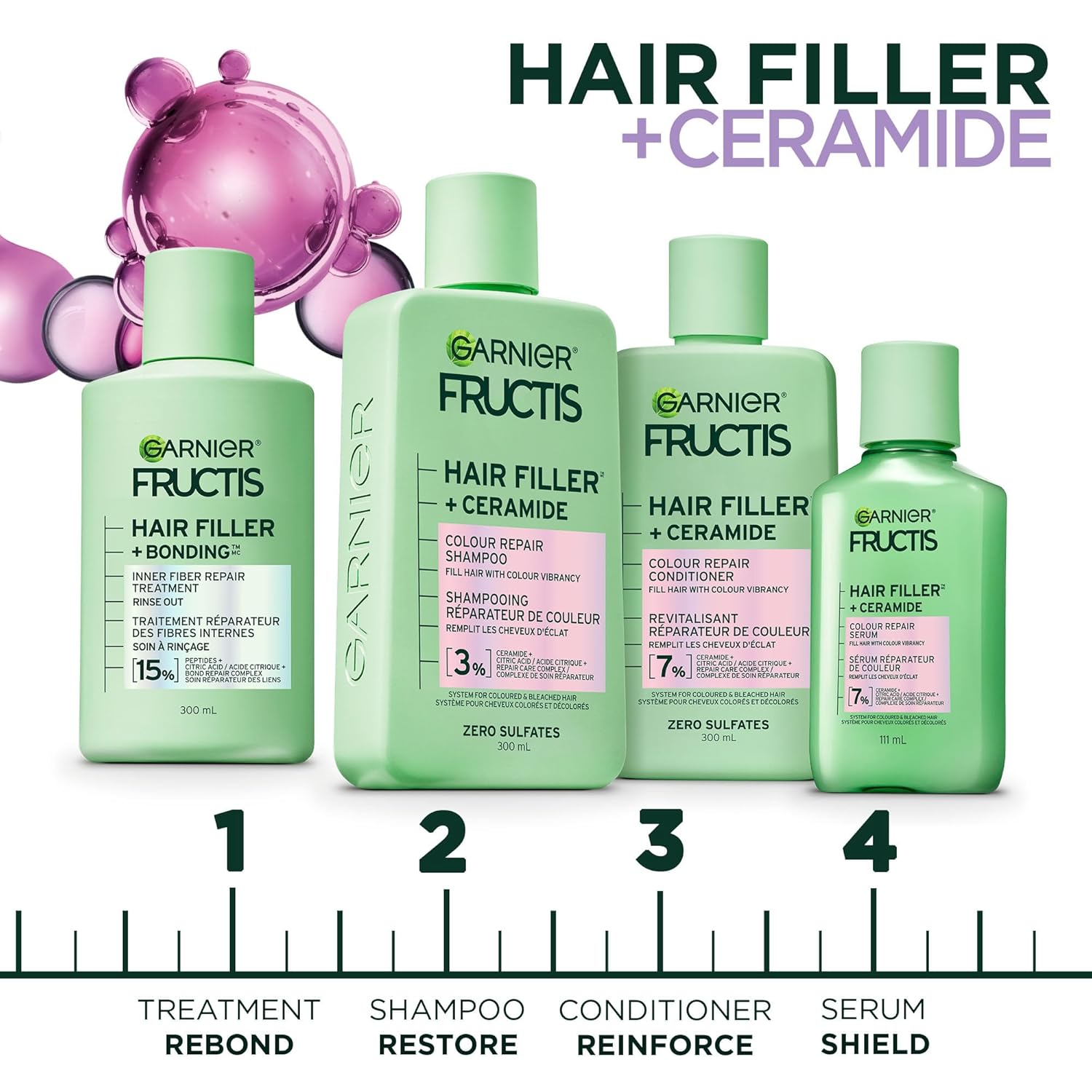 Garnier Fructis Hair Filler Color Repair Conditioner with Ceramide, Smoothing & Sulfate Free Conditioner for Colored, Bleached Hair, 10.1 Fl Oz, 1 Count : Beauty & Personal Care