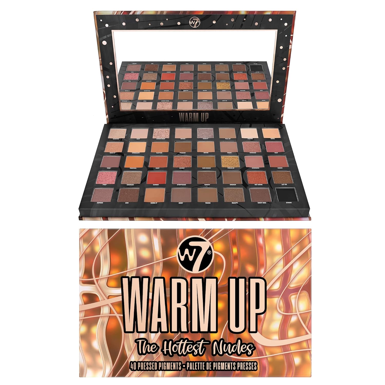 W7 Warm Up Pressed Pigment Palette - 40 High Impact Warm Tone Colors - Flawless Long-Lasting Glam Makeup
