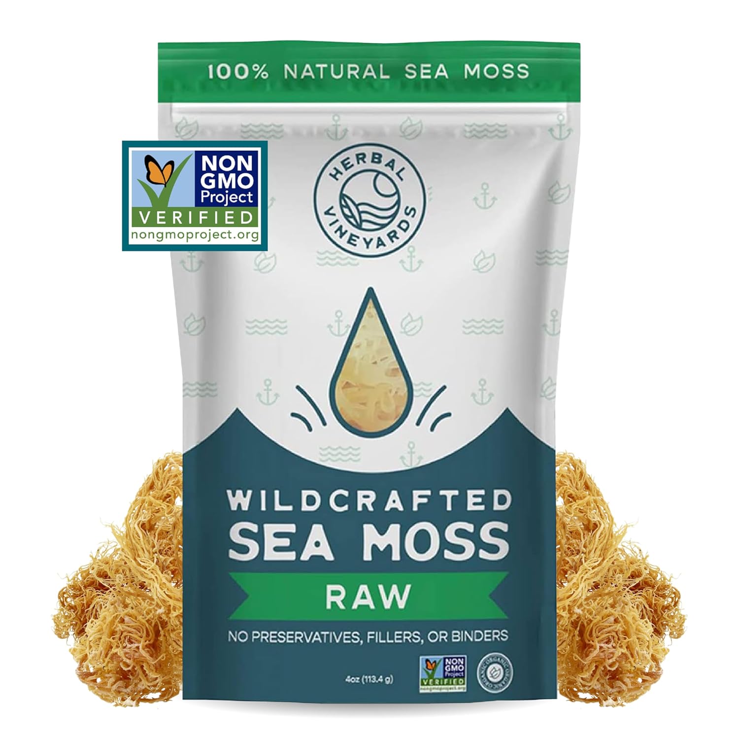 Herbal Vineyards 100% Natural Organic Wildcrafted Gold Raw Sea Moss | 4Oz Package | Non-Gmo Project Verified