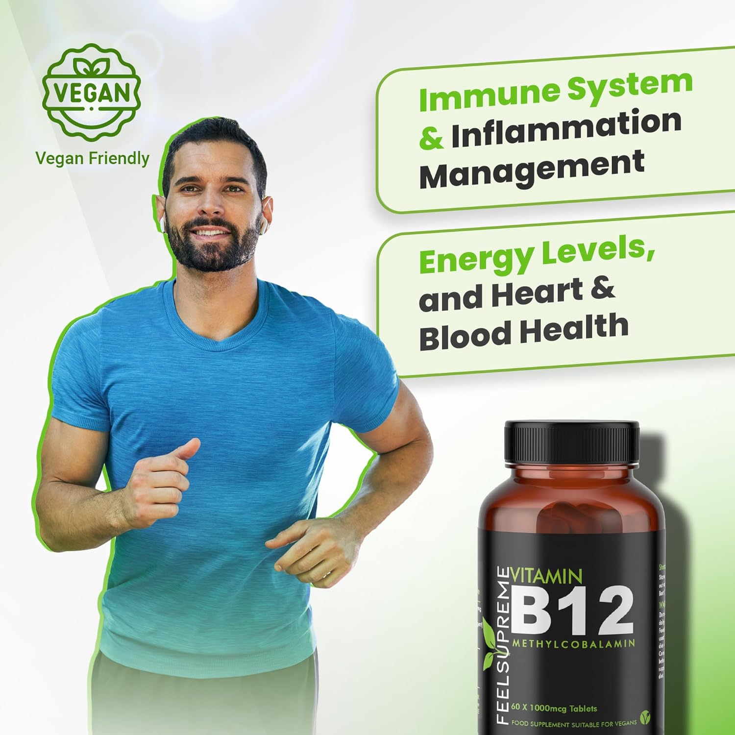 Vitamin B12 60 x 1000mcg Tablets - High Strength Supplement - Pure Methylcobalamin - Brain Function, Immune System, & Energy Support – for Men & Women - Made in The UK : Amazon.co.uk: Health & Personal Care