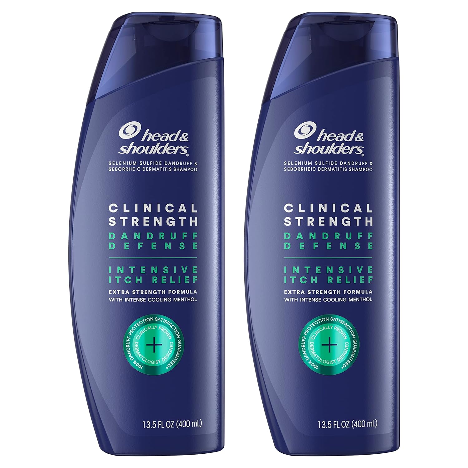 Head & Shoulders Clinical Strength Dandruff Shampoo, Selenium Sulfide Dandruff Defense, Intensive Itch Relief, Seborrheic Dermatitis Relief, Cooling Menthol, 13.5 Fl Oz Each, 2 Pack