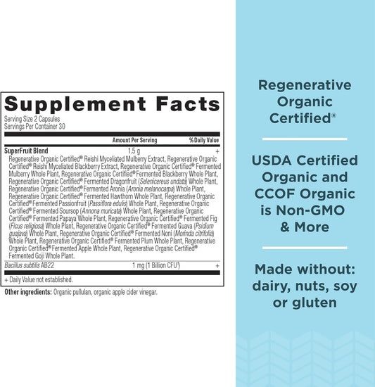 Ancient Nutrition Regenerative Organic Certified Superfruits Capsules, Supports Gut And Immune System Health, Made With Probiotics, Dragonfruit, Mulberry, And Goji, 60 Count