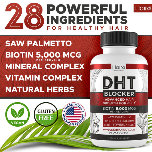 DHT Blocker Hair Growth Supplement - High Potency Biotin & Saw Palmetto for Hair Regrowth - Natural Hair Loss Treatments for Women & Men - Helps Stimulate Hair Follicle Growth