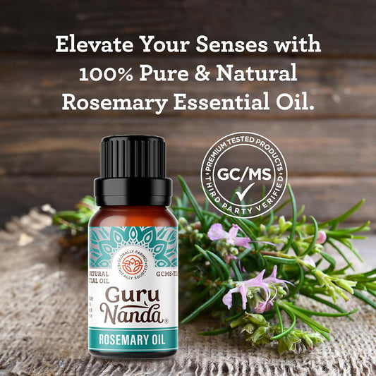 Gurunanda Rosemary Essential Oil - 100% Pure & Natural, Undiluted, Non-Gmo - For Hair, Skin & Aromatherapy Diffuser - 15Ml