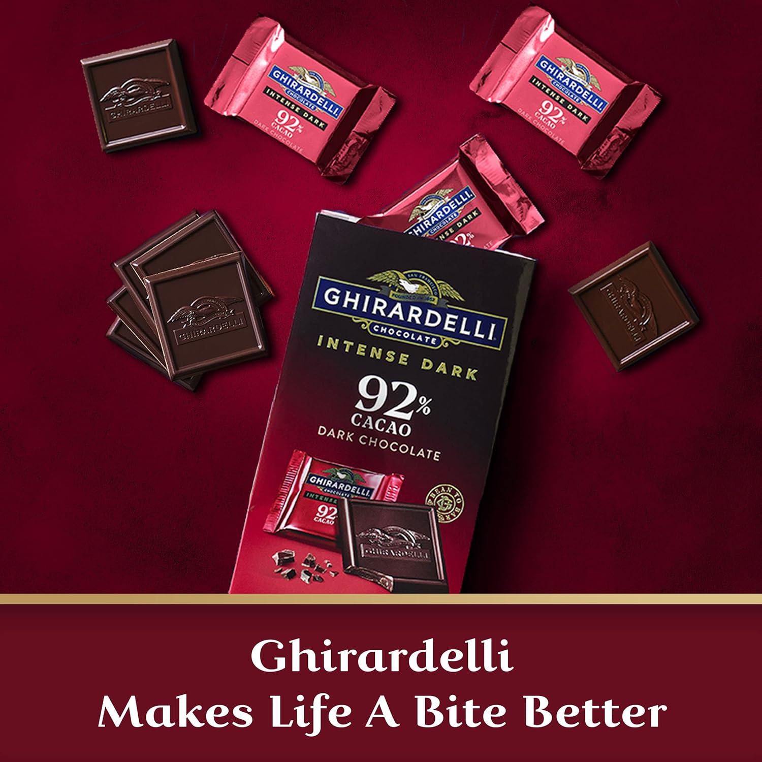 Ghirardelli Intense Dark Chocolate Squares, 92% Cacao, 4.1 Oz Bag (Pack Of 6)