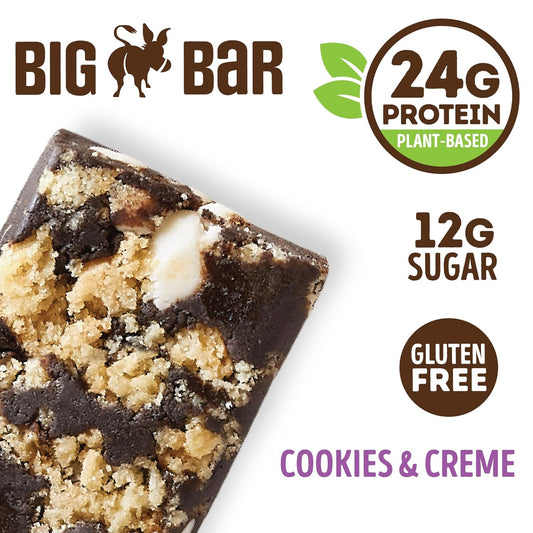 Lenny & Larry's Cookie-fied BIG BAR 90g, Cookies and Creme, 12-pack with 24 grams of Plant-Based Protein Extra Large Vegan Snack Bars, 10g Prebiotic Fiber Non-GMO, Kosher