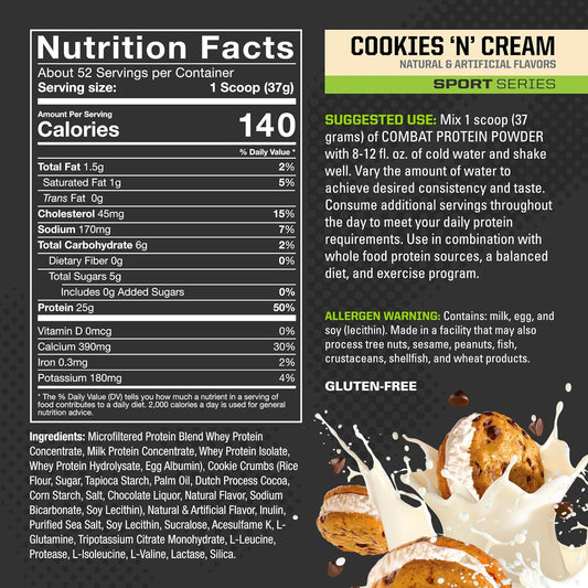 MusclePharm Combat Protein Powder, Cookies ?N? Cream - 4 lb - Gluten F