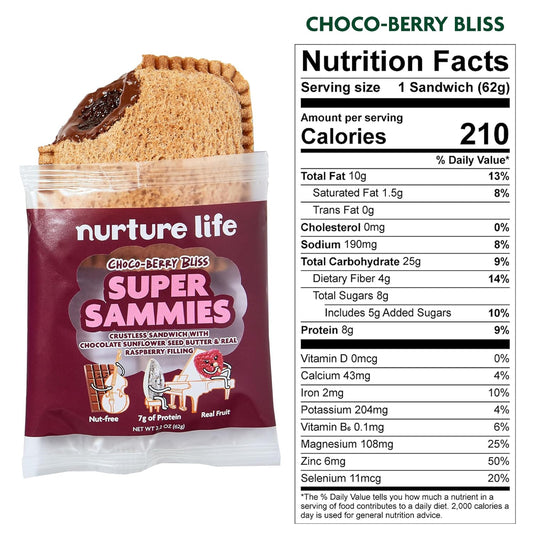 Nurture Life Crustless Sandwiches, Choco-Berry Bliss Super Sammies, Healthy Toddler Snacks, Nut-Free, Allergen-Friendly, Non-Gmo, School Safe, Thaw & Eat, Organic Focus, Fresh Meals For Kids, 3 Pack