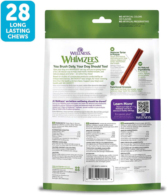 Whimzees By Wellness Dental Chews For Dogs, Natural, Long Lasting Treats For Cleaner Teeth & Fresher Breath, Grain Free & Hypoallergenic, 28 Chews