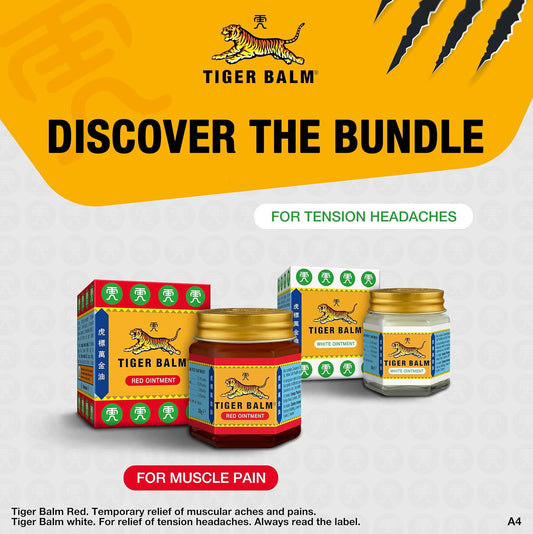 Tiger Balm Red & White Ointment Bundle – Effective Pain Relief - Contains 1X 30G Tiger Balm Red Ointment & 1X 30G Tiger Balm White Ointment