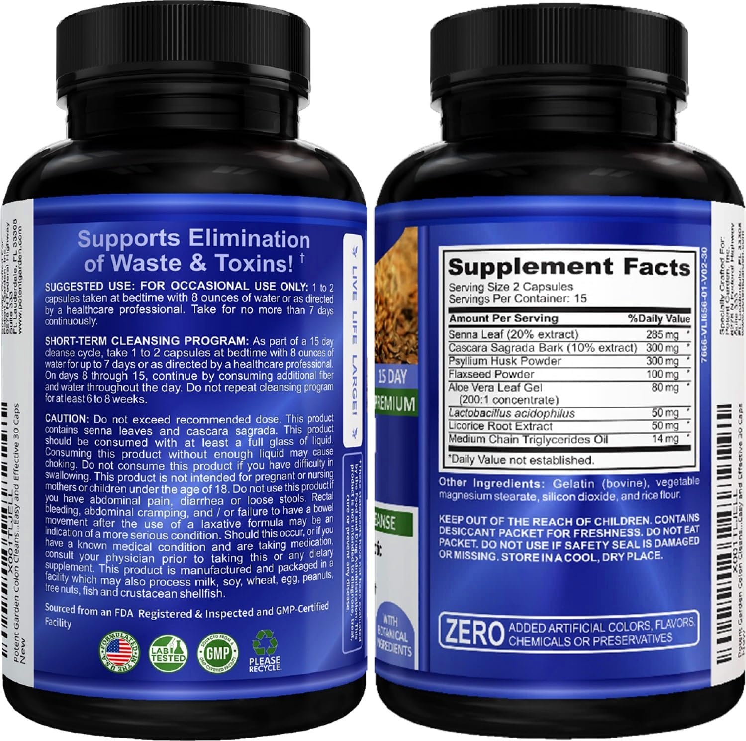 Potent Garden 15 Day Quick Colon Cleanse & Detox For Regularity And Healthy Digestion Support With Fiber, Herbs & Probiotics For Gut Health & Energy Support, Easy And Effective 30 Caps : Health & Household