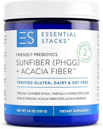 Essential Stacks Organic Sunfiber Prebiotic Fiber (Partially Hydrolyzed Guar Gum/Phgg) With Acacia Fiber Powder - Gluten Free, Non-Gmo & Unflavored Soluble Fiber (7.4 Oz)
