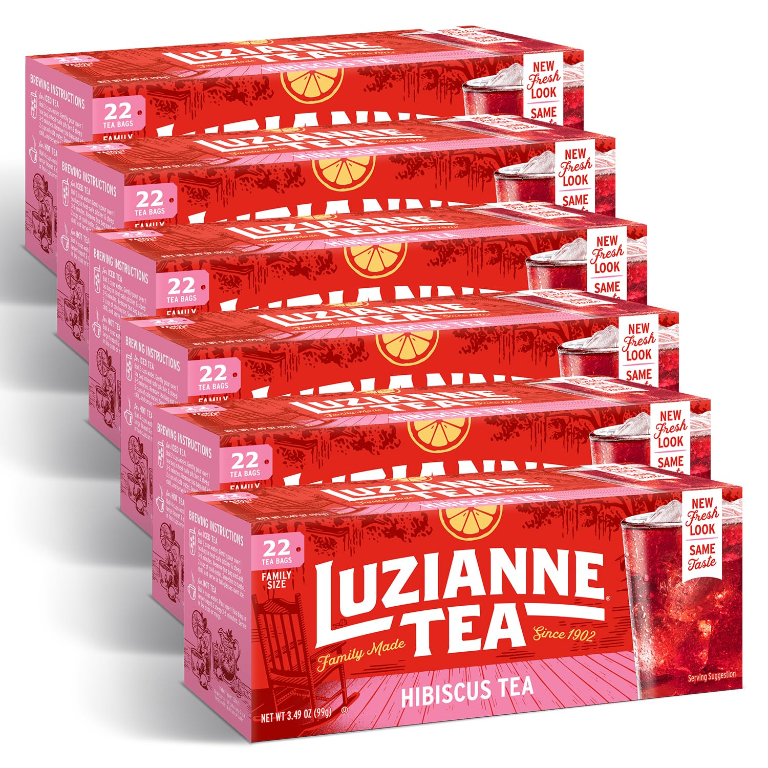 Luzianne Unsweetened Hibiscus Iced Tea Bags, Family Size, 22Ct Box (Pack Of 6)