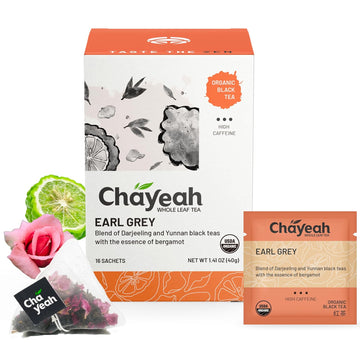 Chayeah, Earl Grey, Darjeeling And Yunnan Black Teas With Bergamot Essentials, Usda Organic, Caffeinated (16 Pyramid Tea Sachets)
