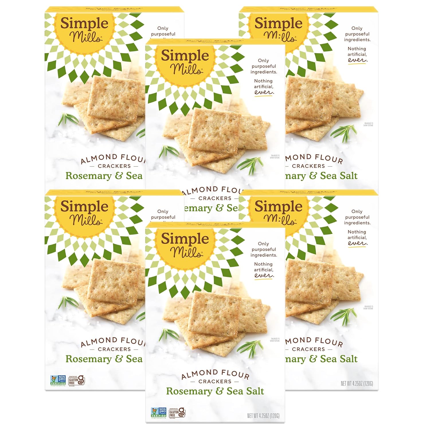 Simple Mills Almond Flour Crackers, Rosemary & Sea Salt - Gluten Free, Vegan, Healthy Snacks, 4.25 Ounce (Pack of 6)