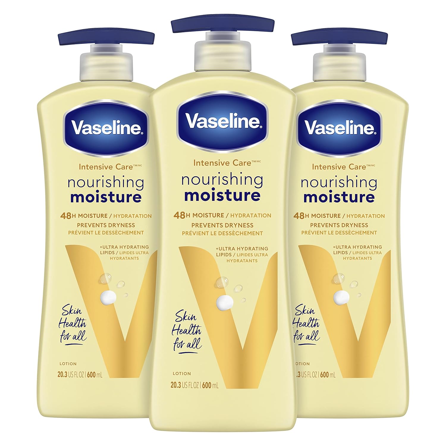 Vaseline Intensive Care Nourishing Moisture Body Lotion For Dry Skin, Made With Ultra-Hydrating Lipids + Pure Oat Extract For Nourished, Healthy-Looking Skin 20.3 Oz, 3Ct