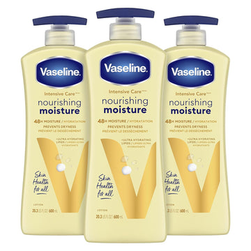 Vaseline Intensive Care Nourishing Moisture Body Lotion For Dry Skin, Made With Ultra-Hydrating Lipids + Pure Oat Extract For Nourished, Healthy-Looking Skin 20.3 Oz, 3Ct