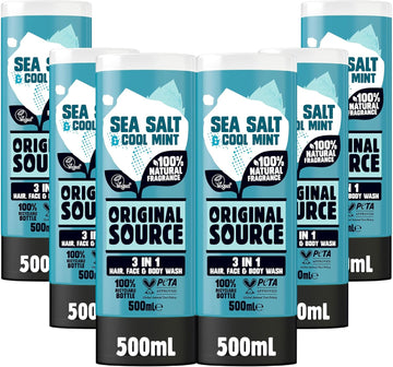Original Source Mens 3In1 Spiced Lime Shower Gel, 100 Percent Natural Fragrance, Vegan, Cruelty Free, Paraben Free, Bulk Buy, Pack Of 6 X 500 Ml
