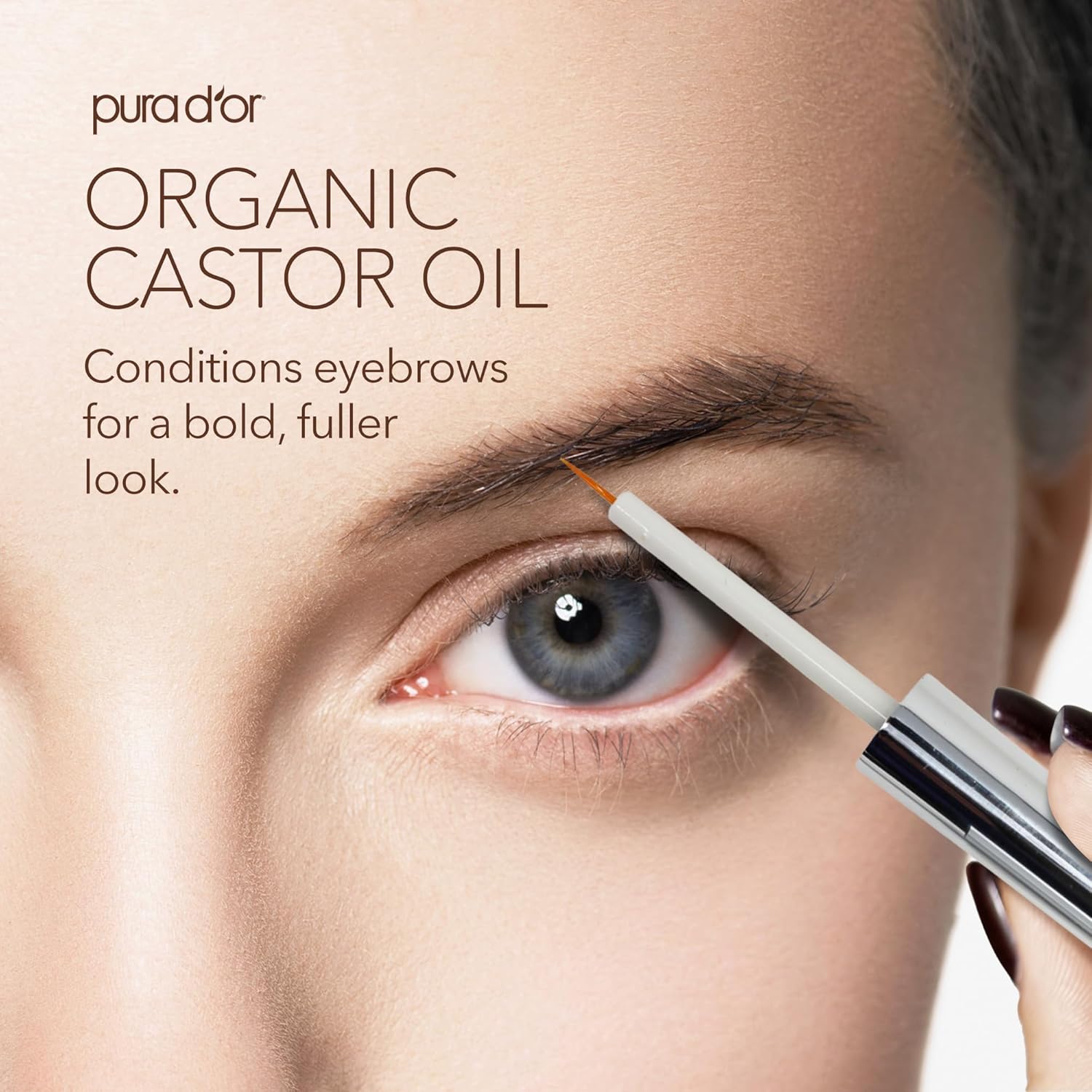 PURA D'OR 4 Oz Organic Castor Oil (2 BONUS Pre-Filled Eyelash & Eyebrow Brushes) 100% Pure, Cold Pressed, Hexane Free Serum For Fuller, Thicker Lashes & Brows & Moisturizes Skin : Beauty & Personal Care