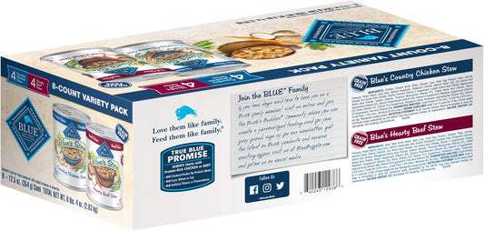 Blue Buffalo Blue'S Stew Natural Adult Wet Dog Food Variety Pack, Chicken Stew & Beef Stew 12.5-Oz Can (8 Count- 4 Of Each Flavor)