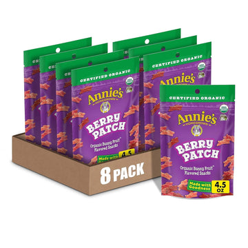 Annie'S Organic Berry Patch Bunny Fruit-Flavored Snacks, Gluten Free, Resealable Pouch, 4.5 Oz (Pack Of 8)