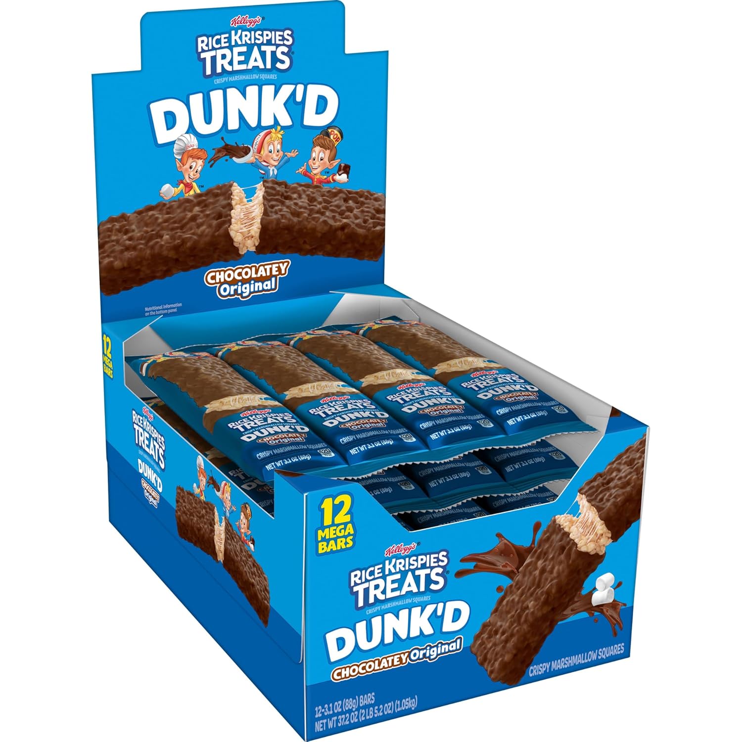 Rice Krispies Treats Dunk'D Marshmallow Snack Bars, Kids Snacks, School Lunch, Chocolatey, 37.2Oz Box (12 Bars)