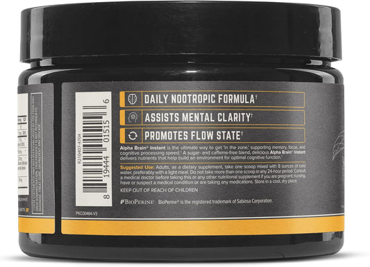 ONNIT Alpha Brain Instant - Peach Flavor - Nootropic Brain Booster Memory Supplement - Brain Support for Focus, Energy & Clarity - Alpha GPC Choline, Cats Claw, L-Theanine, Bacopa - 30 serving tub