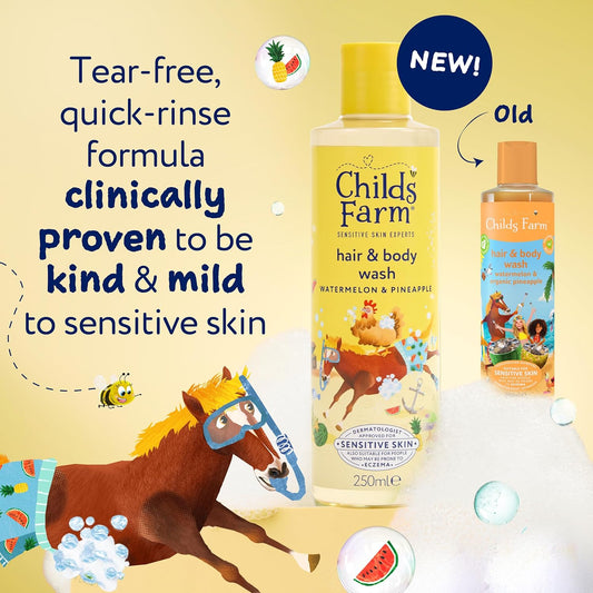 Childs Farm Kids Hair & Body Wash, Watermelon & Pineapple | Tear-Free, Gently Cleanses | Suitable For Dry, Sensitive Skin, 250Ml (Pack Of 2)