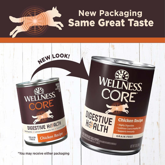 Wellness Core Digestive Health Chicken & Beef Pate Variety Pack Grain Free Wet Dog Food, 13 Ounce Can (Pack Of 6)