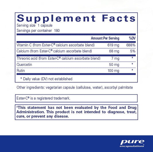 Pure Encapsulations Ester-C & Flavonoids - Vitamin C Supplement For Antioxidants - Immune & Vascular Support* With Calcium & Rutin - Gentle On Digestion - Vegan & Non-Gmo - 180 Capsules