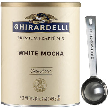 Ghirardelli White Mocha Premium Frappé Mix, 3.12 lb Can with Ghirardelli Stamped Barista Spoon