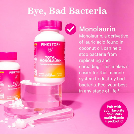 Pink Stork Monolaurin - Morning Sickness Support, Concentrated Monolaurin From Natural Coconut - Immune Support, Gut Health, & Digestive Wellness - 750 Mg Per Serving - 2.4 Oz