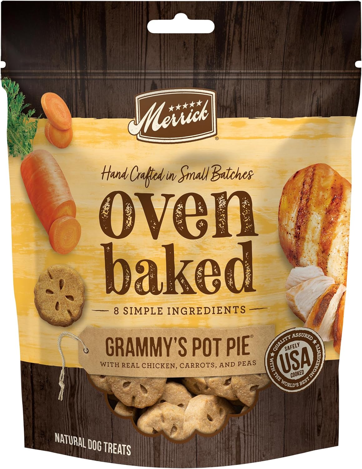 Merrick Oven Baked Natural And Crunchy Bag Of Treats, Dog Chicken Treats, Grammy’S Pot Pie With Real Chicken - 11 Oz. Bag