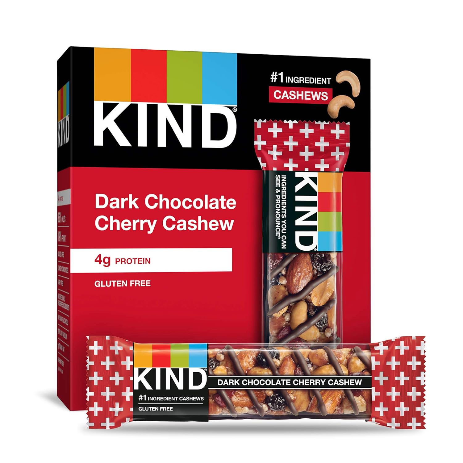 Kind Nut Bars, Dark Chocolate Cherry Cashew, 1.4 Ounce, 60 Count, Gluten Free, Low Glycemic Index, 4G Protein