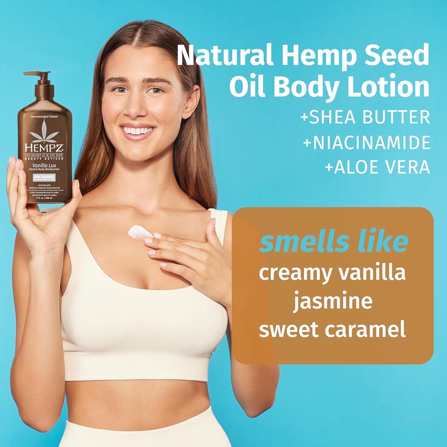 Hempz Vanilla Lux Herbal Body Moisturizer 17 Oz. With Niacinamide, New Look : Beauty & Personal Care