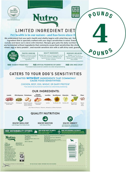 Nutro Limited Ingredient Diet Adult Dry Dog Food, Lamb & Sweet Potato Recipe, 4 Lbs