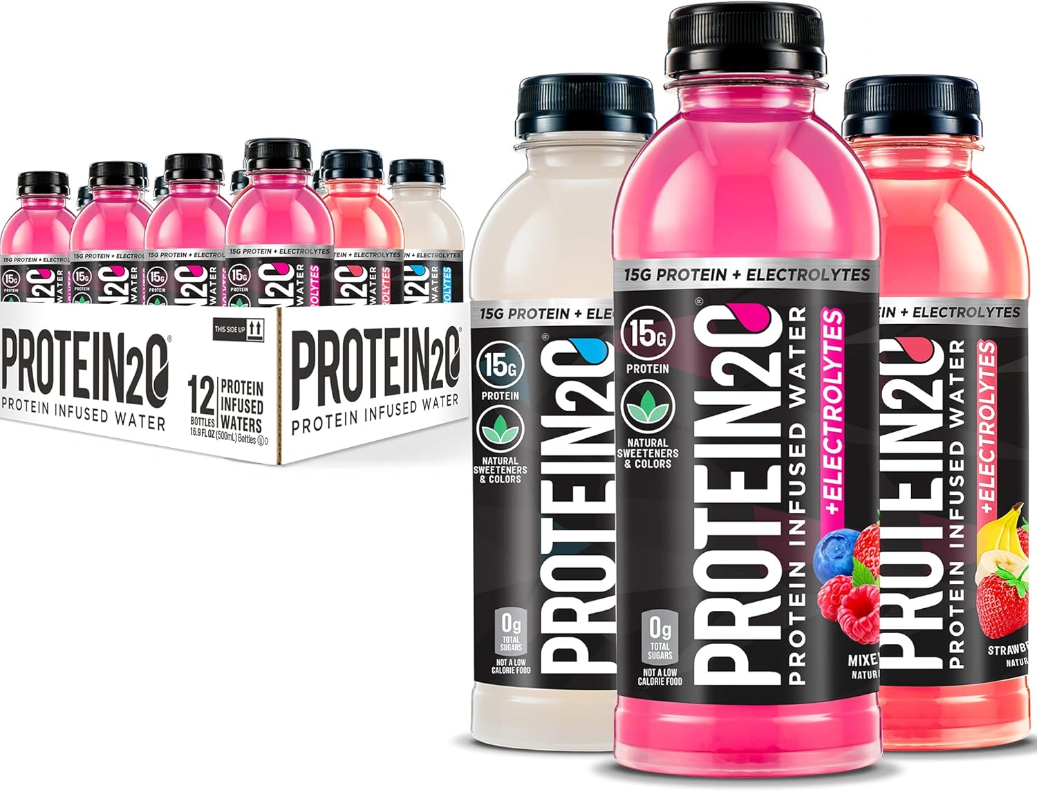 Protein2O 15G Whey Protein Isolate Infused Water Plus Electrolytes, Sugar Free Sports Drink, Ready To Drink, Gluten Free, Lactose Free, Electrolyte Variety Pack, 16.9 Fl Oz Bottle (12 Count)